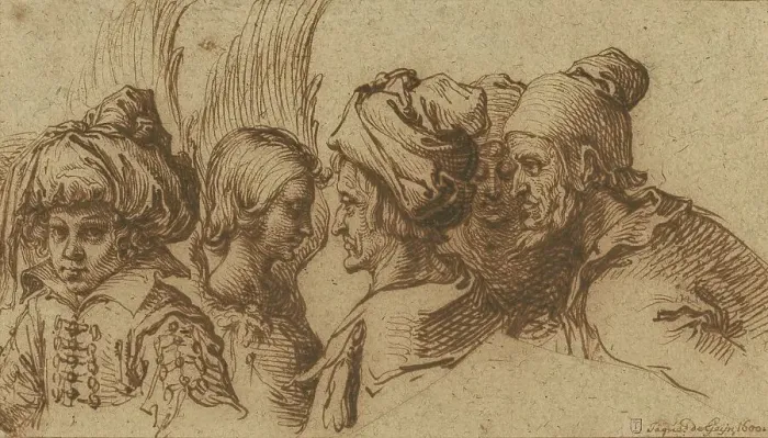 Framed Print : Boy in a Turban, Winged Angel and Three Companions, about 1600. Creator: Jacques de Gheyn II Framed Print : Boy in a Turban, Winged Angel and Three Companions, about 1600. Creator: Jacques de Gheyn II