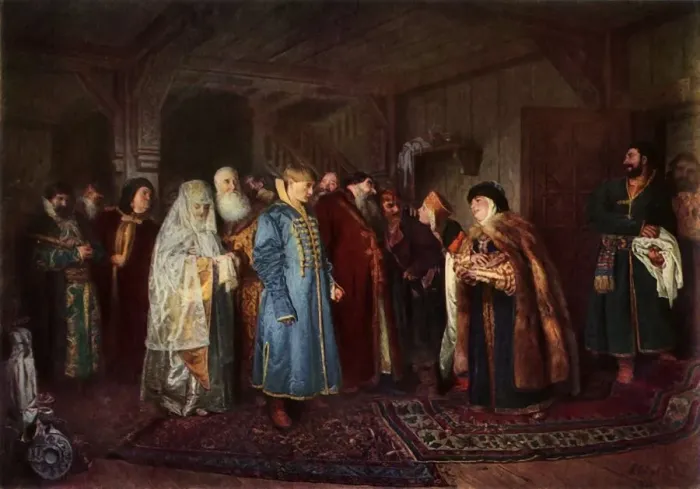 Framed Print : A Boyar Wedding, 1883, (1965). Creator: Klavdi Vasilevich Lebedev Framed Print : A Boyar Wedding, 1883, (1965). Creator: Klavdi Vasilevich Lebedev