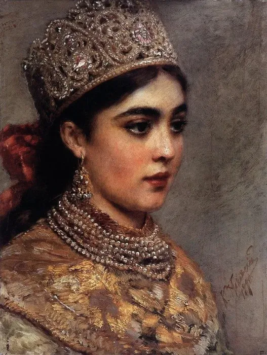 Framed Print : The Boyar Woman, 1890. Artist: Makovsky, Konstantin Yegorovich (1839-1915) Framed Print : The Boyar Woman, 1890. Artist: Makovsky, Konstantin Yegorovich (1839-1915)