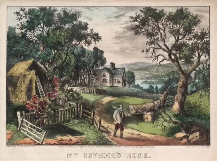 Framed Print : My Boyhoods Home, 1872. Creator: James Merritt Ives (American, 1824-1895) Framed Print : My Boyhoods Home, 1872. Creator: James Merritt Ives (American, 1824-1895)