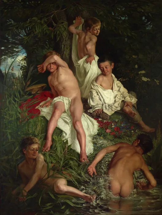 Framed Print : Boys Bathing, 1877. Creator: Kazimierz Pochwalski Framed Print : Boys Bathing, 1877. Creator: Kazimierz Pochwalski