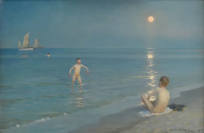 Framed Print : Boys Bathing at Skagen. Summer Evening, 1899. Artist: Kroyer, Peder Severin (1851-1909) Framed Print : Boys Bathing at Skagen. Summer Evening, 1899. Artist: Kroyer, Peder Severin (1851-1909)