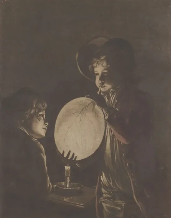Framed Print : Two Boys Blowing a Bladder by Candle-light, 1773. 1773. Creator: Peter Perez Burdett Framed Print : Two Boys Blowing a Bladder by Candle-light, 1773. 1773. Creator: Peter Perez Burdett