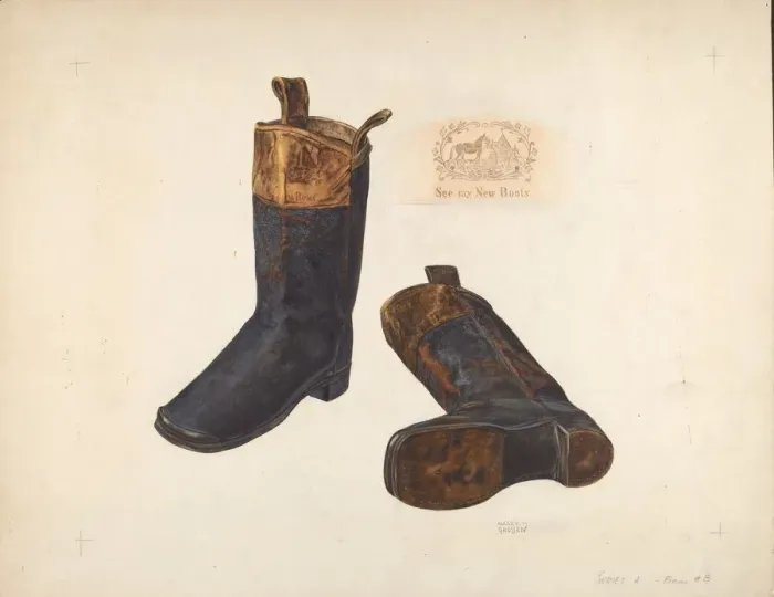Framed Print : Boys Boots, c. 1937. Creator: Harry Grossen Framed Print : Boys Boots, c. 1937. Creator: Harry Grossen
