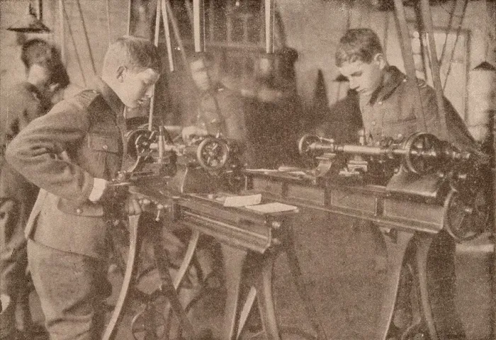 Framed Print : Boys of Bradfield College making shell parts, Berkshire, c1916 (1928) Framed Print : Boys of Bradfield College making shell parts, Berkshire, c1916 (1928)
