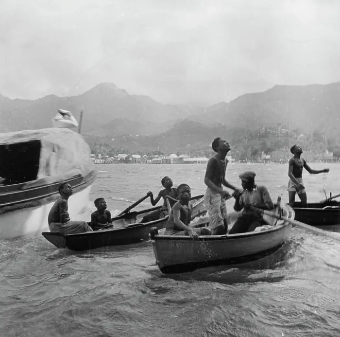 Framed Print : Boys diving, St Vincent, 1931
