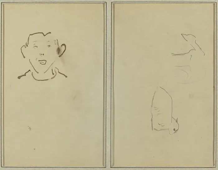 Framed Print : Boy's Face; Two Sheep [verso], 1884-1888. Creator: Paul Gauguin