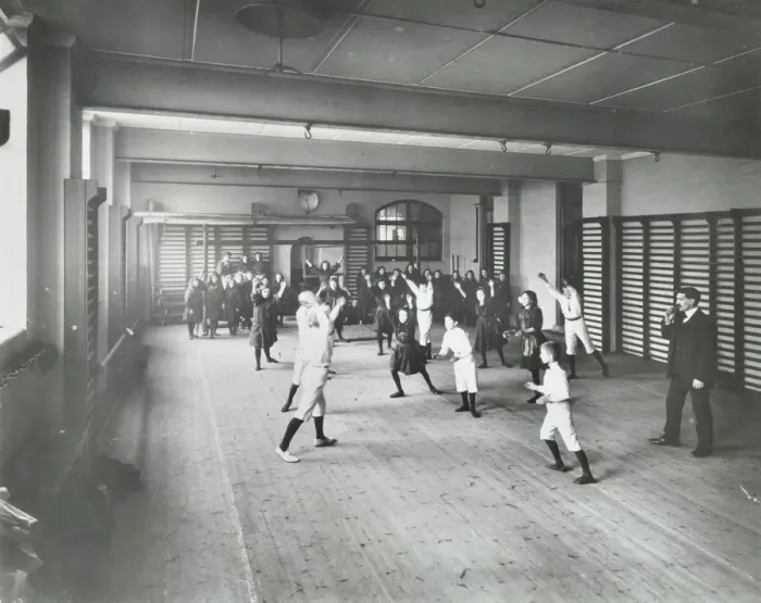 Framed Print : Boys and girls playing netball, Cable Street School, Stepney, London, 1908 Framed Print : Boys and girls playing netball, Cable Street School, Stepney, London, 1908
