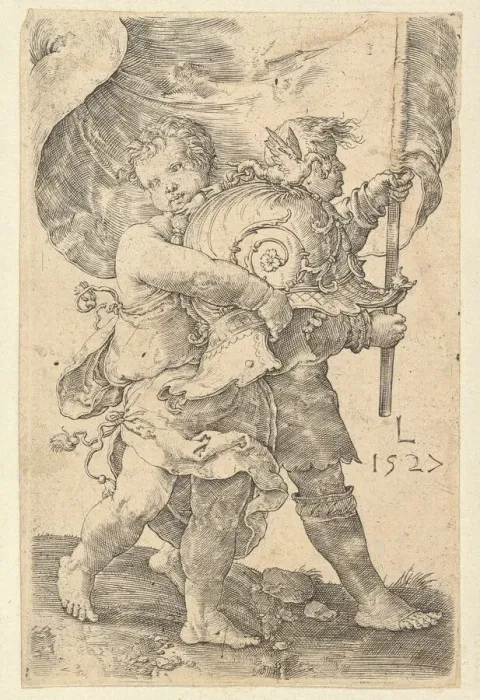Framed Print : Two Boys with a Helmet and Standard, 1527. Creator: Lucas van Leyden Framed Print : Two Boys with a Helmet and Standard, 1527. Creator: Lucas van Leyden