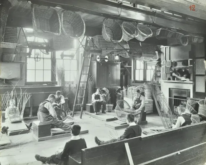 Framed Print : Boys making baskets at Linden Lodge Residential School, London, 1908 Framed Print : Boys making baskets at Linden Lodge Residential School, London, 1908
