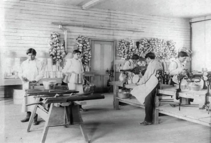 Framed Print : Five boys making tin utensils, Carlisle Indian School, Carlisle, Pennsylvania, 1901. Creator: Frances Benjamin Johnston Framed Print : Five boys making tin utensils, Carlisle Indian School, Carlisle, Pennsylvania, 1901. Creator: Frances Benjamin Johnston