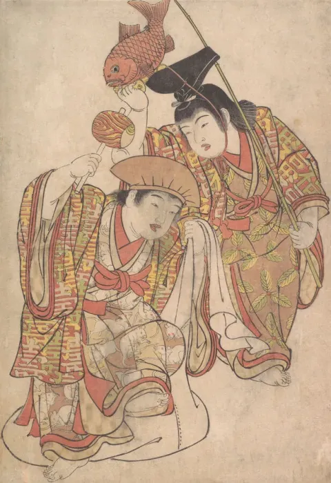 Framed Print : Boys Maquerading as Daikoku and Ebisu, ca. 1780. Creator: Kitao Shigemasa Framed Print : Boys Maquerading as Daikoku and Ebisu, ca. 1780. Creator: Kitao Shigemasa