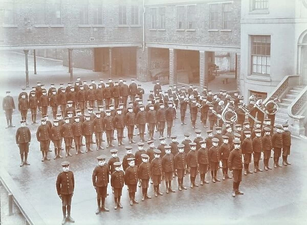 Boys on parade at the Boys Home Industrial School, London, 1900