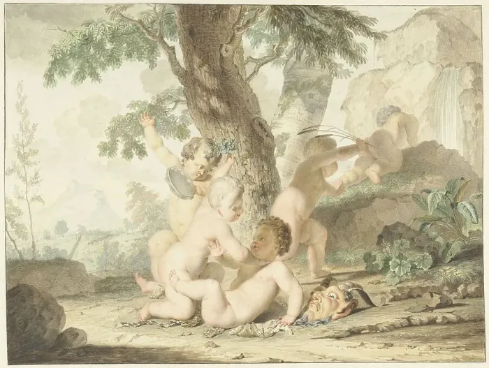 Framed Print : Boys playing, 1722-1774. Creator: Arnout Rentinck Framed Print : Boys playing, 1722-1774. Creator: Arnout Rentinck