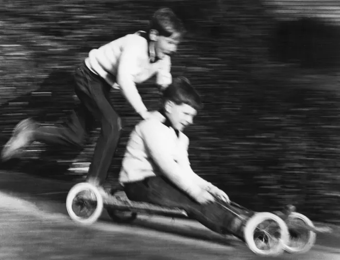 Framed Print : Boys playing with a home-made go-kart, Horley, Surrey, 1965 Framed Print : Boys playing with a home-made go-kart, Horley, Surrey, 1965