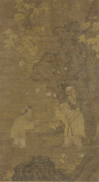 Two boys playing with the puppet of a lion, Ming dynasty, 15th-16th century. Creator: Unknown