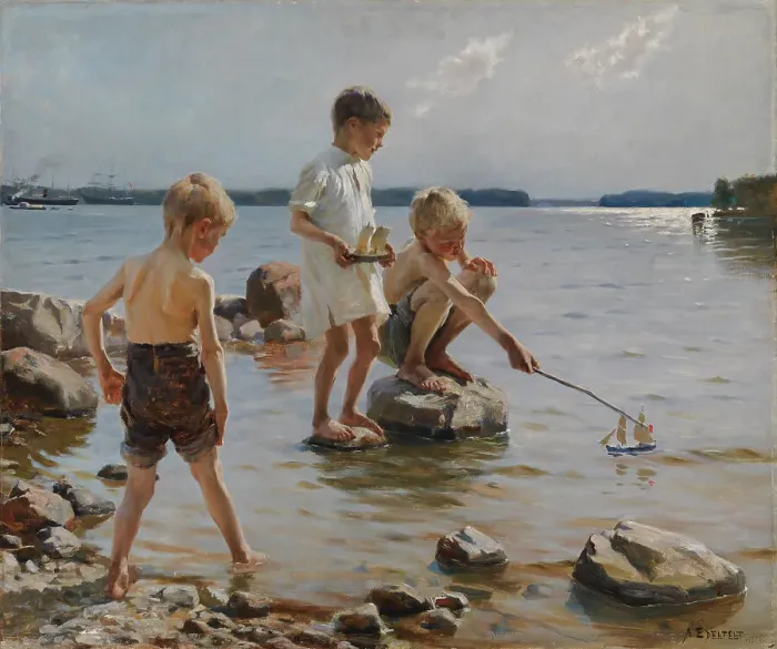 Framed Print : Boys Playing on the Shore (Children Playing on the Shore), 1884. Creator: Albert Edelfelt Framed Print : Boys Playing on the Shore (Children Playing on the Shore), 1884. Creator: Albert Edelfelt