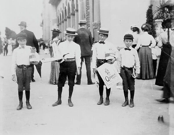 Four boys posed at World's Columbian Exposition, Chicago, 1891 or 1892. Creator: Frances Benjamin Johnston