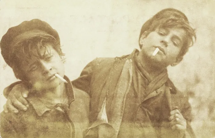 Framed Print : Two boys posing with cigarettes, [between 1900 and 1909?]. Creator: A Caggiano