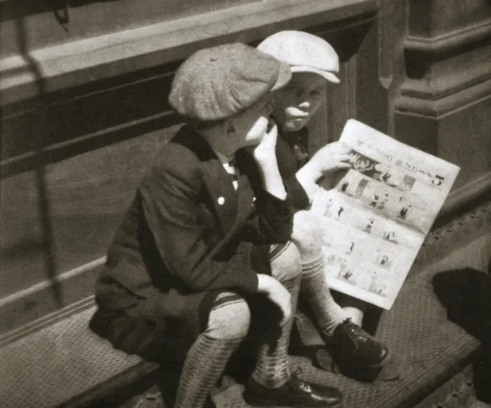 Framed Print : Two boys reading the comic section of the Sunday paper, New York, USA, 1931. Artist Framed Print : Two boys reading the comic section of the Sunday paper, New York, USA, 1931. Artist