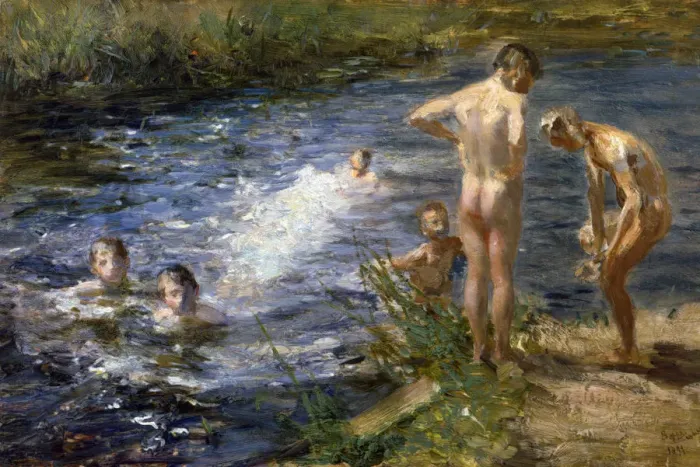 Framed Print : Boys at the river, 1899. Creator: Ciardi, Beppe (Giuseppe) (1875-1932) Framed Print : Boys at the river, 1899. Creator: Ciardi, Beppe (Giuseppe) (1875-1932)