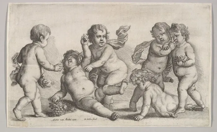 Framed Print : Five boys and a satyr, 1625-77. Creator: Wenceslaus Hollar Framed Print : Five boys and a satyr, 1625-77. Creator: Wenceslaus Hollar