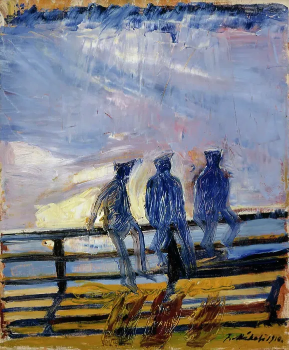 Framed Print : Boys on the Shore Railings, 1910. Creator: Juho Makela Framed Print : Boys on the Shore Railings, 1910. Creator: Juho Makela