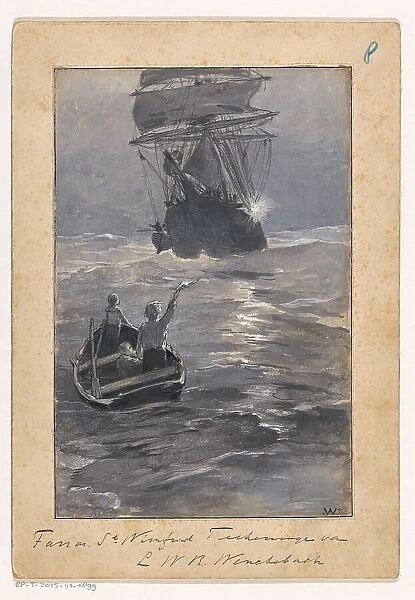 Boys signal to a ship from a sinking rowing boat, in or before 1894. Creator: Willem Wenckebach
