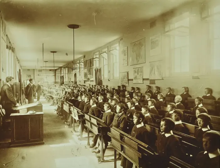 Framed Print : Boys sitting at their desks, Ashford Residential School, Middlesex, 1900 Framed Print : Boys sitting at their desks, Ashford Residential School, Middlesex, 1900