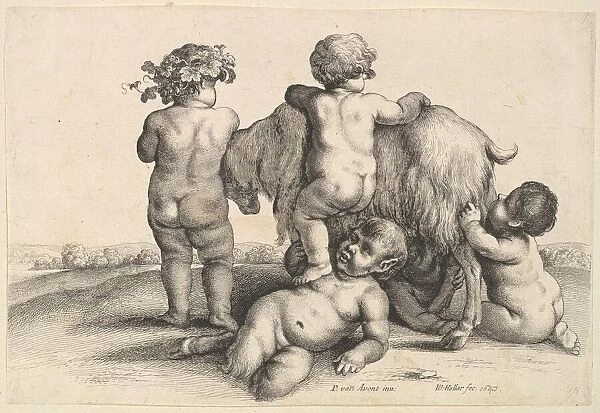 Four boys, a young satyr and a goat, 1647. Creator: Wenceslaus Hollar