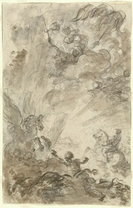 Framed Print : Bradamante Tries to Catch Hold of the Hippogryph [recto], 1780s. Creator: Jean-Honore Fragonard