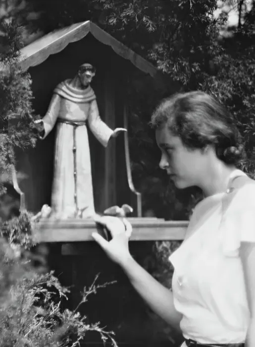 Framed Print : Brady, Victoria, Miss, with a statue of St. Francis in a garden, 1931 July 14. Creator: Arnold Genthe Framed Print : Brady, Victoria, Miss, with a statue of St. Francis in a garden, 1931 July 14. Creator: Arnold Genthe