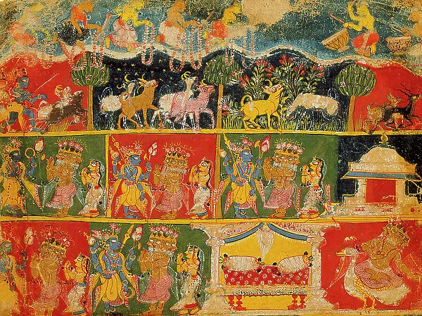 Brahma Salutes Krishna (recto); Text (verso);Folio from a Bhagavata Purana... between 1525 and 1550 Creator: Unknown