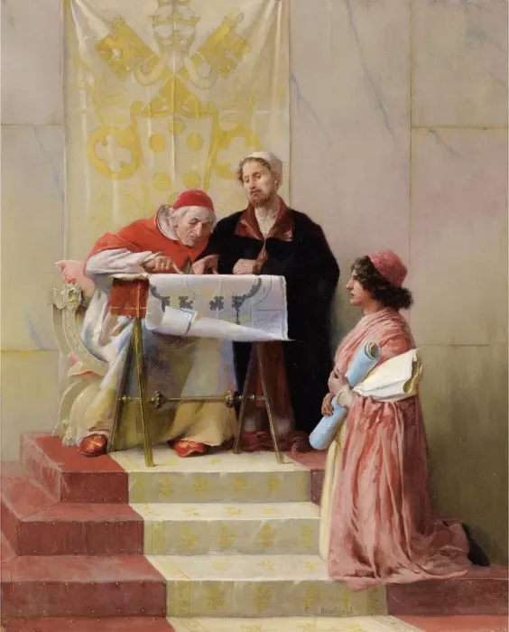 Framed Print : Bramante Showing Plans For Basilica of St. Peter To The Pope. Artist: Blashfield, Edwin Howland (1848-1936) Framed Print : Bramante Showing Plans For Basilica of St. Peter To The Pope. Artist: Blashfield, Edwin Howland (1848-1936)