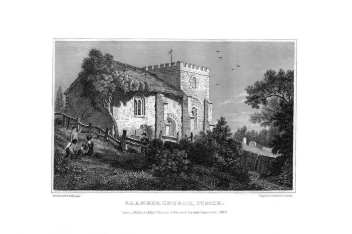Framed Print : Bramber Church, West Sussex, 1829. Artist: J Shury Framed Print : Bramber Church, West Sussex, 1829. Artist: J Shury