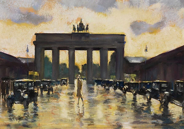 Brandenburg Gate seen from Pariser Platz, 1928. Creator: Ury, Lesser (1861-1931)