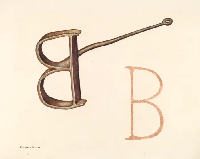 Framed Print : Branding Iron, c. 1942. Creator: Elizabeth Johnson Framed Print : Branding Iron, c. 1942. Creator: Elizabeth Johnson