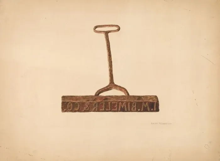 Framed Print : Branding Iron Used for Boxes and Bags, c. 1941. Creator: Ralph Russell Framed Print : Branding Iron Used for Boxes and Bags, c. 1941. Creator: Ralph Russell