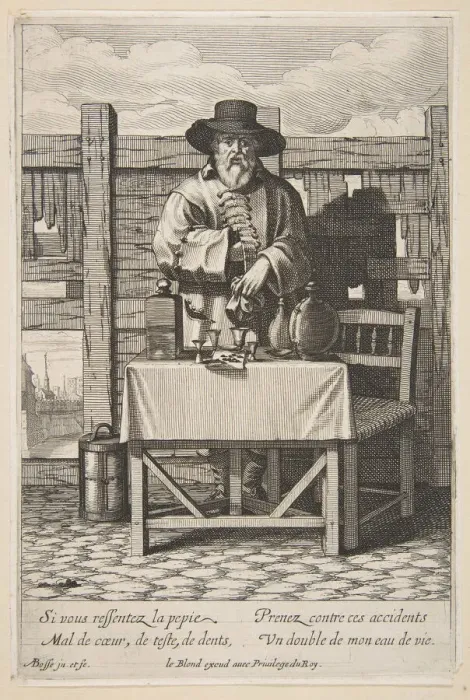 Framed Print : Brandy or Cure Seller, mid to late 17th century. Creator: Abraham Bosse Framed Print : Brandy or Cure Seller, mid to late 17th century. Creator: Abraham Bosse