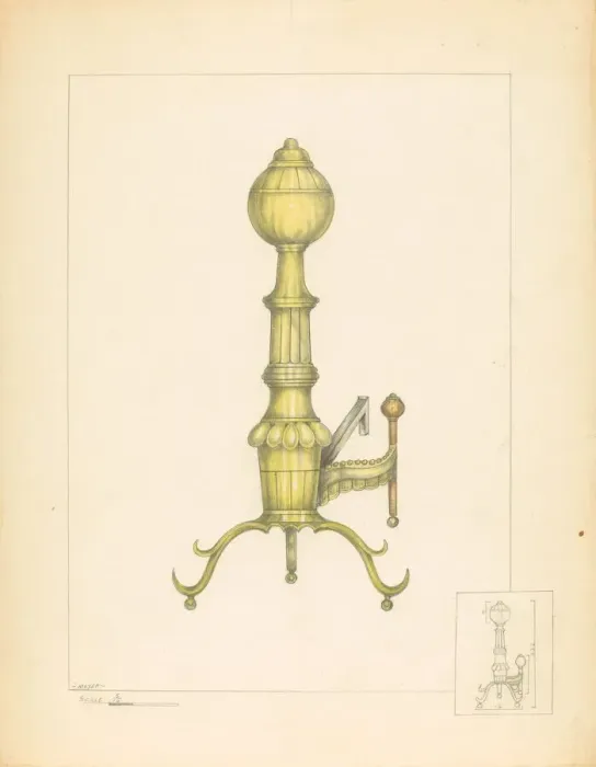 Framed Print : Brass Andiron, c. 1937. Creator: Henry Meyers Framed Print : Brass Andiron, c. 1937. Creator: Henry Meyers