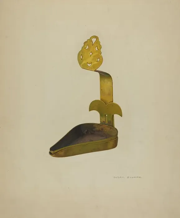 Framed Print : Brass Betty Lamp, c. 1940. Creator: Oscar Bluhme Framed Print : Brass Betty Lamp, c. 1940. Creator: Oscar Bluhme