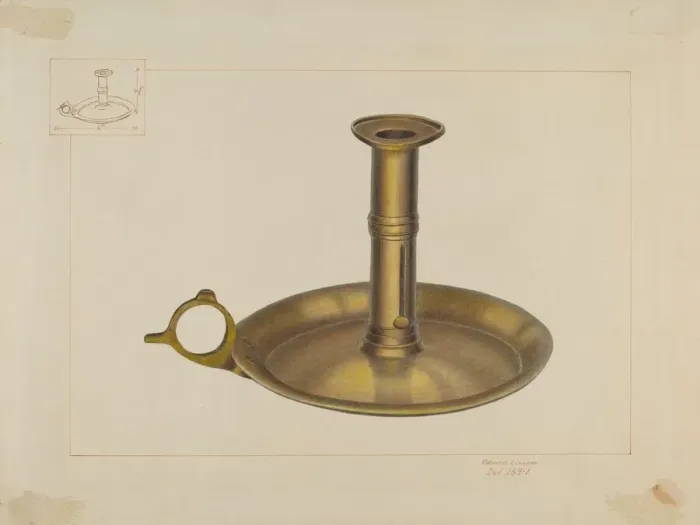 Framed Print : Brass Candlestick, c. 1938. Creator: Edward L Loper Framed Print : Brass Candlestick, c. 1938. Creator: Edward L Loper