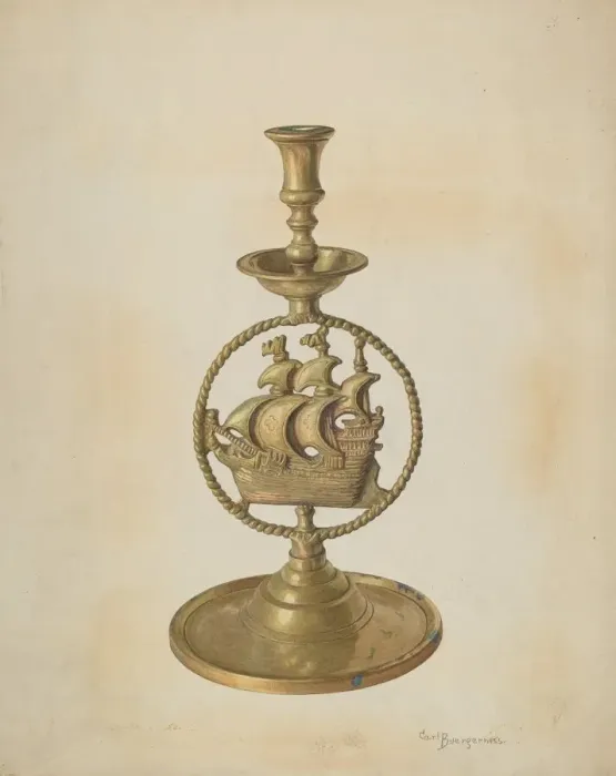 Framed Print : Brass Candlestick, c. 1940. Creator: Carl Buergerniss Framed Print : Brass Candlestick, c. 1940. Creator: Carl Buergerniss