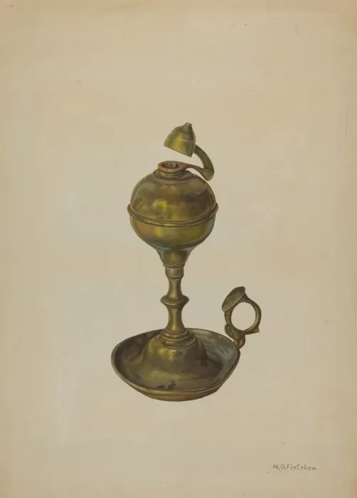 Framed Print : Brass Lamp, c. 1939. Creator: William O. Fletcher Framed Print : Brass Lamp, c. 1939. Creator: William O. Fletcher