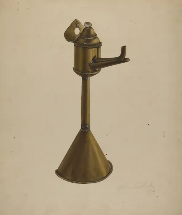 Framed Print : Brass Oil Lamp, c. 1939. Creator: Andrew Topolosky Framed Print : Brass Oil Lamp, c. 1939. Creator: Andrew Topolosky