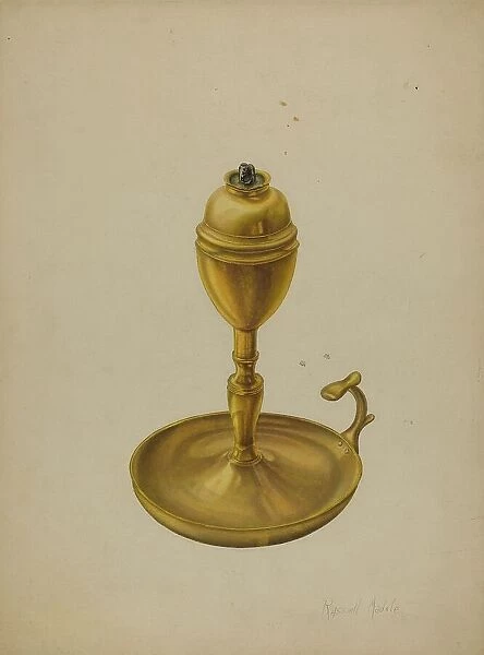 Brass Oil Lamp, c. 1939. Creator: Russell Madole