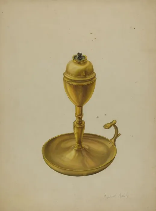 Framed Print : Brass Oil Lamp, c. 1939. Creator: Russell Madole Framed Print : Brass Oil Lamp, c. 1939. Creator: Russell Madole