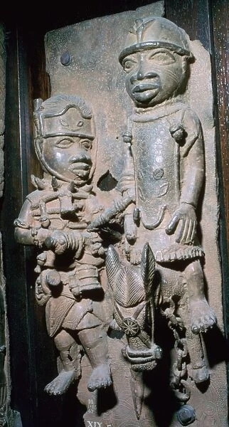 Brass plaque showing the Oba of Benin with attendants, Edo, Benin, Nigeria, 16th century