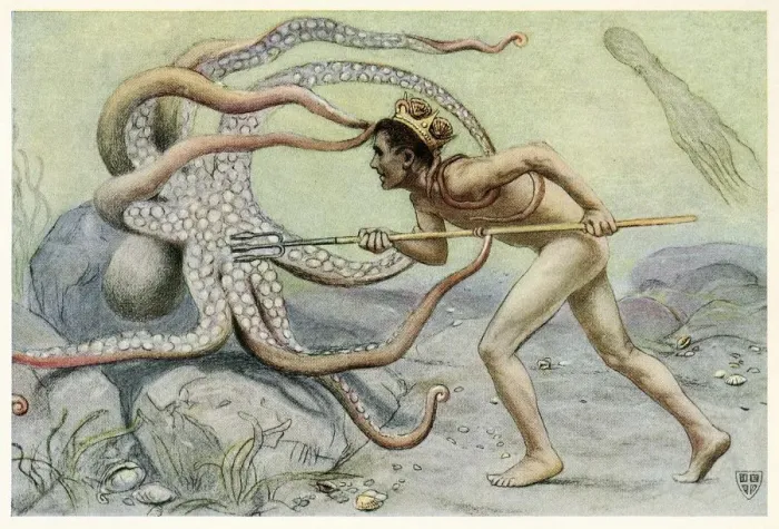 Framed Print : He was very brave and strong, …and battled with the great octopus from The Great Sea Horse Framed Print : He was very brave and strong, …and battled with the great octopus from The Great Sea Horse
