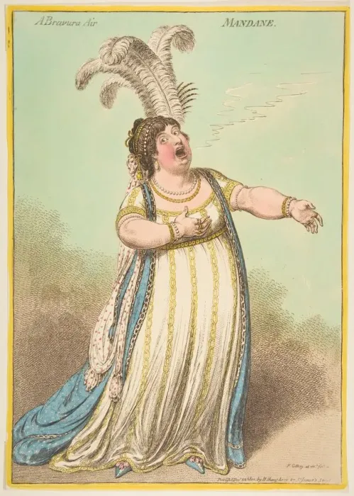 Framed Print : A Bravura Air. Mandane, December 22, 1801. Creator: James Gillray Framed Print : A Bravura Air. Mandane, December 22, 1801. Creator: James Gillray